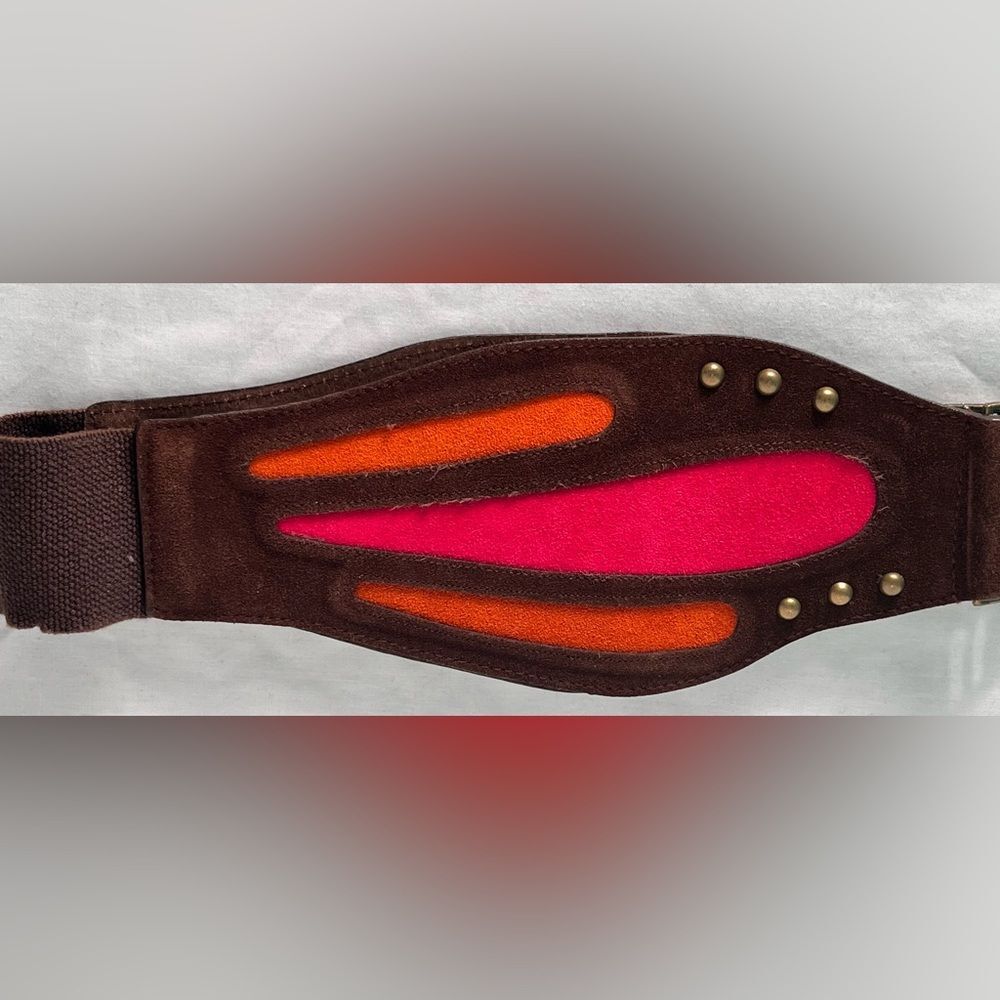 Boho Wide Leather Belt Butterfly-Inspired Design Antique Stud Accents Size Small - Picture 5 of 6
